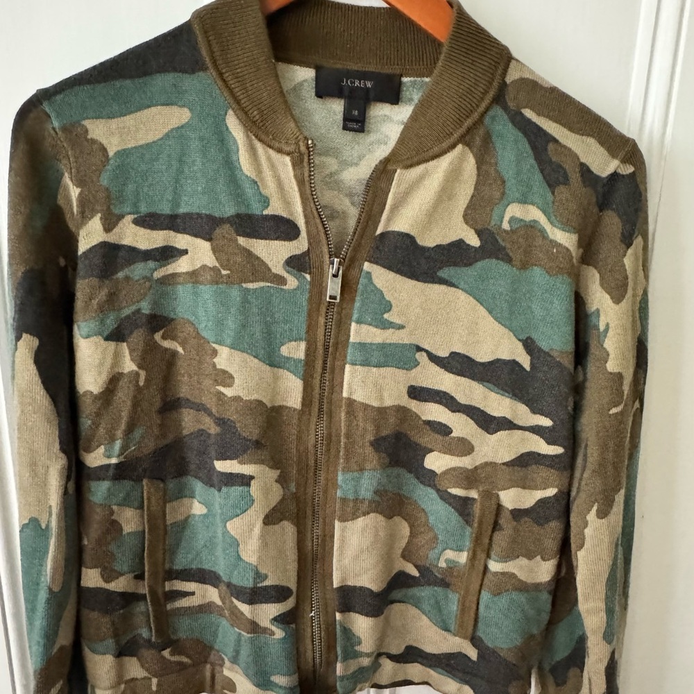 J Crew Camo‎ Bomber Jacket Sweater Wool Blend Women's Sz S J3879